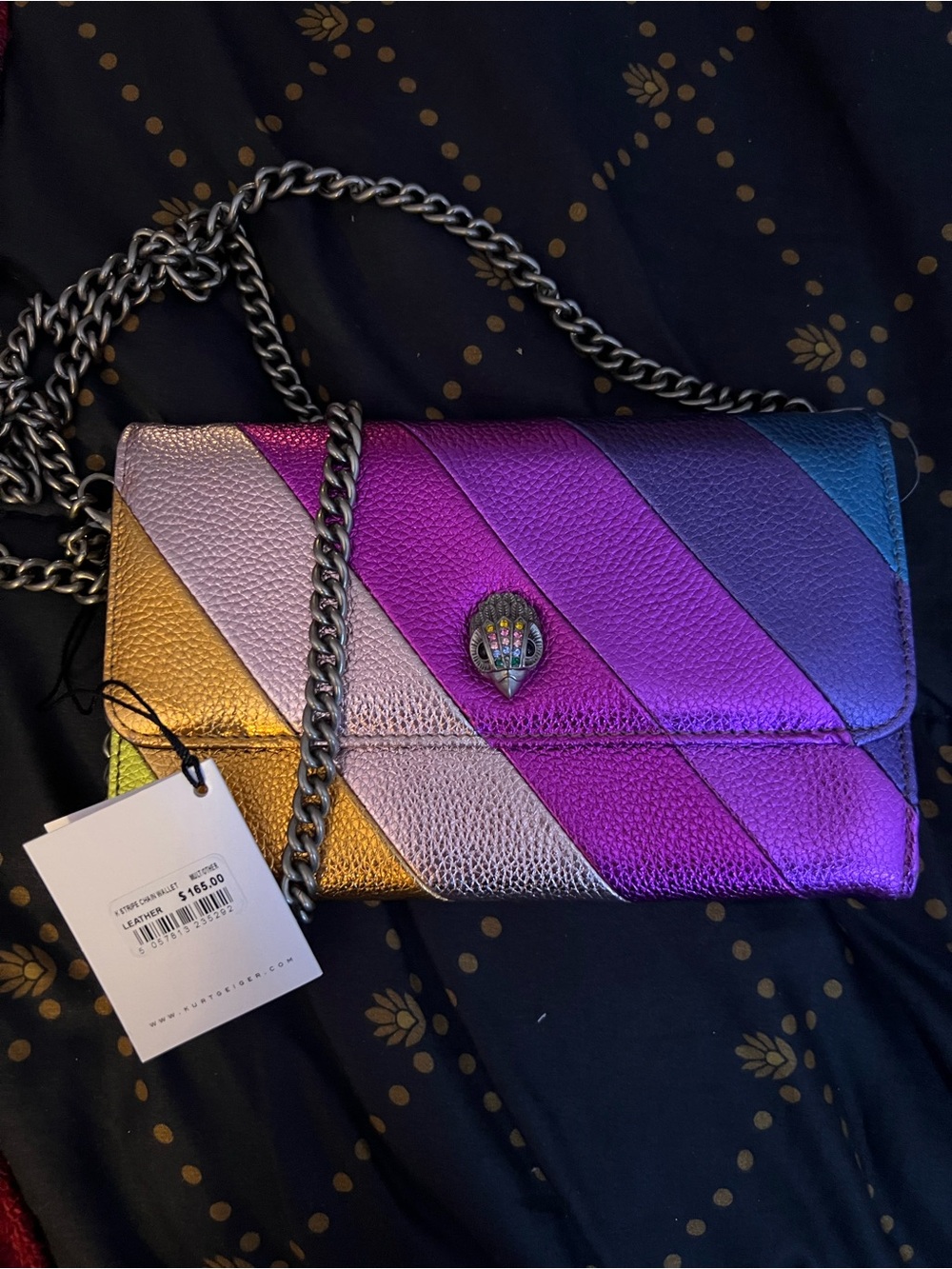 Kurt Geiger Multicolor Iridescent Diagonal Stripe Chain Crossbody
